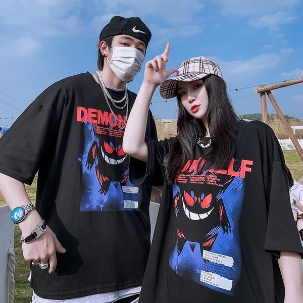 

2021 little devil print prank t shirt men short sleeve summer women wild couple fashion modis streetwear clothes, White;black
