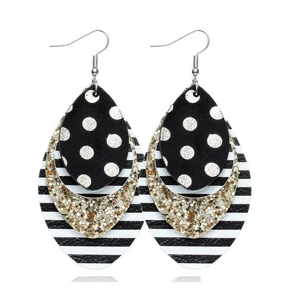 

s894 fashion jewelry multi-layer sequined pu leather earrings faux leat sqczml new_dhbest, Silver