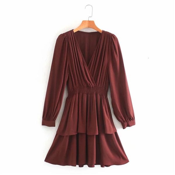 

2021 new autumn winter woman vintage red ruffle long puff sleeve mini dress women elegant ladies christmas party dresses 3khb, Black;gray
