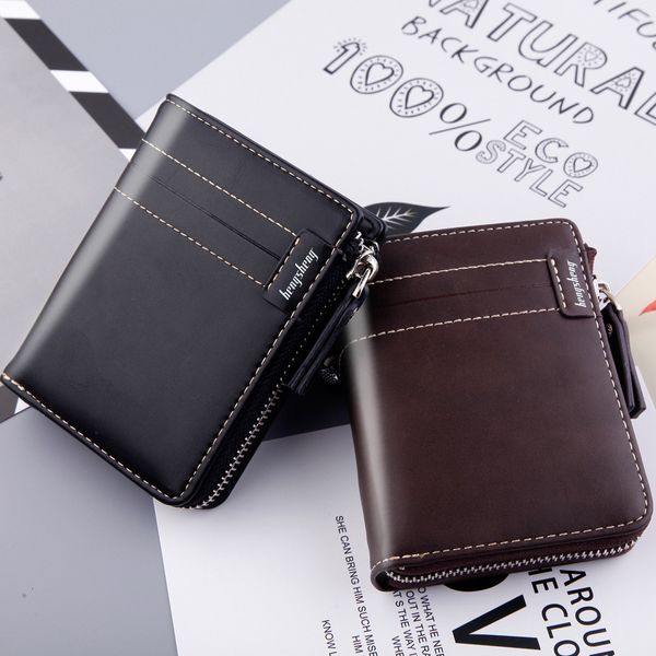 

leather wallets coin pocket vintage male purse function black brown men wallet with card holders carteira feminina, Red;black