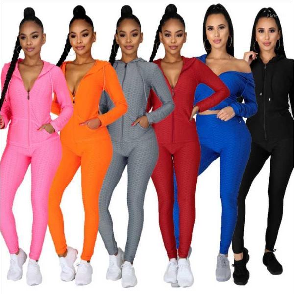 

women's tracksuits casual women solid sportwear autumn winter lady high waist sweatpants + zipper hooded drawstring coats two piece set, Gray