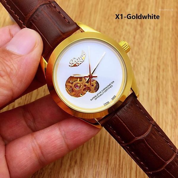 

x1- men's simple personality automatic watch1, Slivery;brown