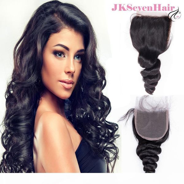 

10a loose wave brazilian human hair lace closure part middle part three parts malaysian virgin hair closure 4x4inch, Black