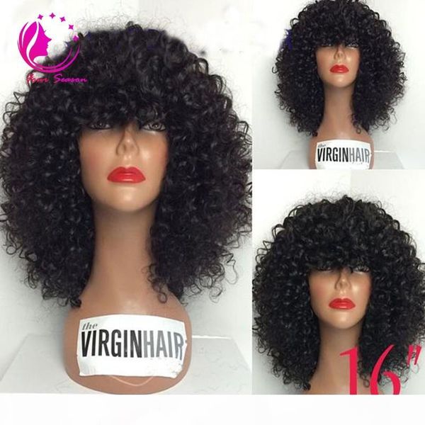 

glueless full lace wig mongolian hair full lace human hair wigs for black women lace front wig with full bangs, Black;brown
