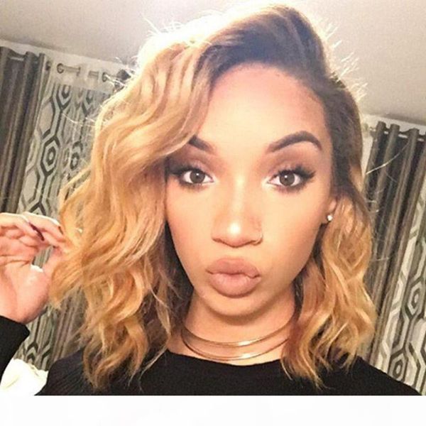 

lace front human hair wigs for women short bob wigs pre plucked brazilian remy hair bleached knots 150% density, Black;brown