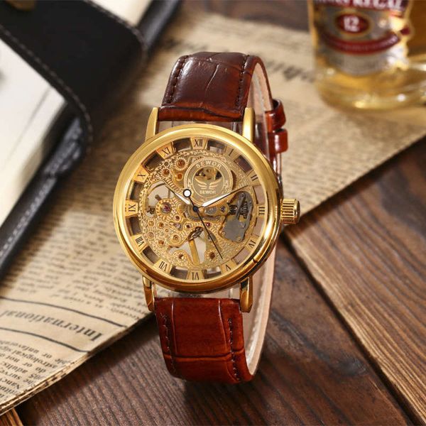 

hollow men's belt manual versatile watch mechanical watch business casual women's fashion watch 1j5x, Slivery;brown