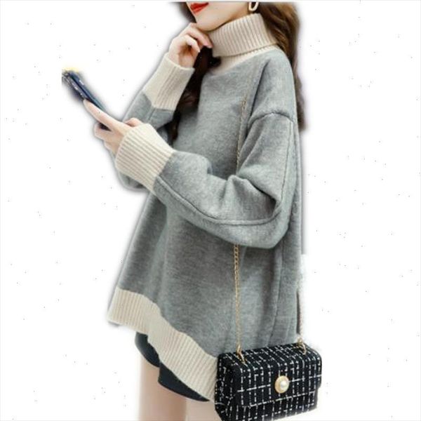 

loose turtleneck women sweater pullovers autumn winter knitted jumper long sleeve 2021 new fashion pull femme hiver h181, White;black
