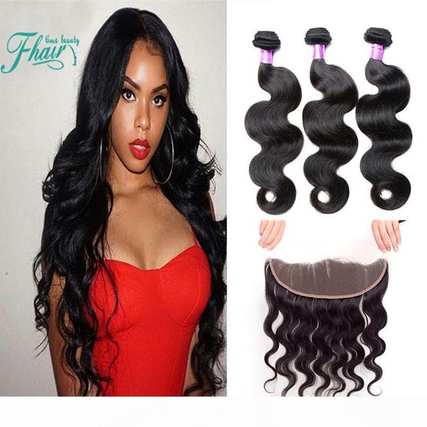 

9а бразильский объемная волна с закрытием 13x4 уха до уха кружева фронтальная закрытие с 3 связки 8 «-30» дюймов бесплатная доставка dhl, Black