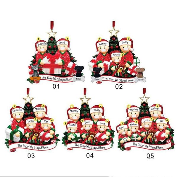 

5 styles quarantine mask snowman pvc christmas tree hanging pendant personalized survived family festival decorations ornament