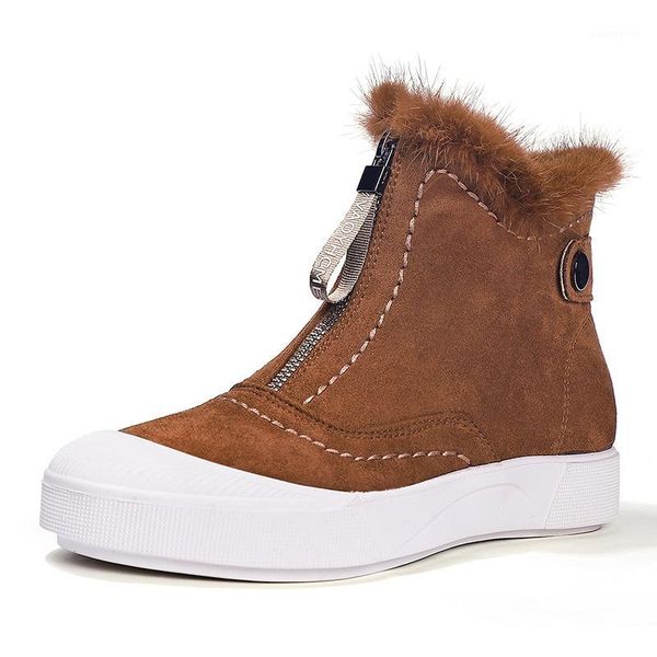 

boots winter girls' cotton shoes snow suede leather woman est women's mink hair warm wedges non-slip women1, Black