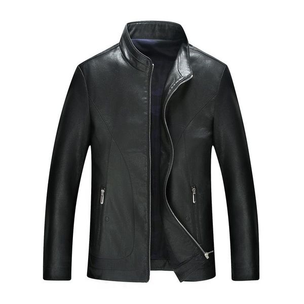 

men's fur & faux stand collar kurtki meskie ze skory, Black