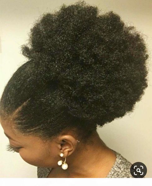 

natural hair extension 4b 4c afro kinky curly pony tail human drawstring clip puff brazilian hair pony tail hair piece 120g, Black
