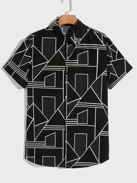 

men geo print shirt 61tj#, White;black