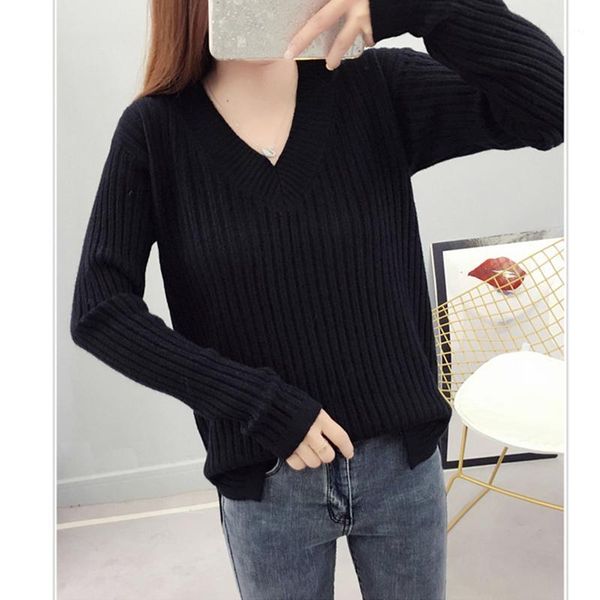 

cut out v neck thin sweater ladies casual spring autumn long sleeve thin solid slim knitted sweaters pullover femme jumpers1, White;black