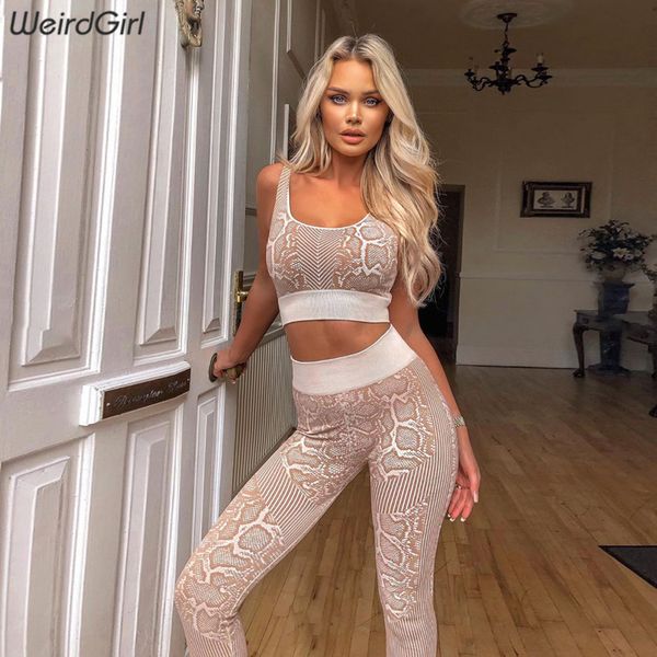 

women snake pattern print sets two pieces fitness tracksuit 2020 elastic tank with pads high waist leggings casual sportwear x0923, Gray