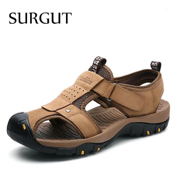 

surgut summer new sandals men leather classic roman sandals 2020 slipper outdoor sneaker beach men water trekking casual1, Black
