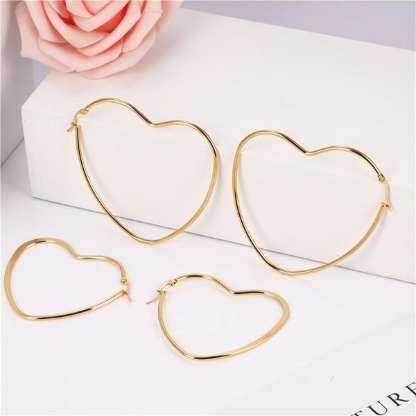 

hoop & huggie oufei heart big earrings for women stainless steel jewelry woman accessories fashion offers with, Golden;silver