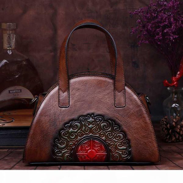

messenger genuine embossed leather women handbag female chinese style vintage natural skin shoulder crossbody tote shell bag