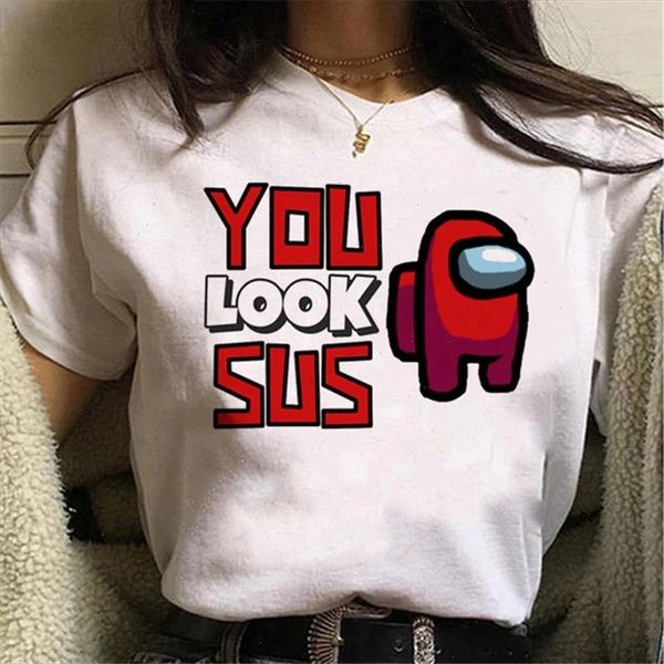

2021 game among us t shirt women kawaii short sleeves cartoon graphic tees funny harajuku female t shirt streetwear, White