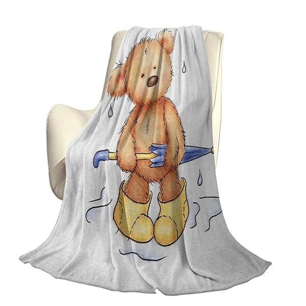 

teddy bear caught up in rain with rubber boots holding an umbrella cartoonoffice leisure blankets