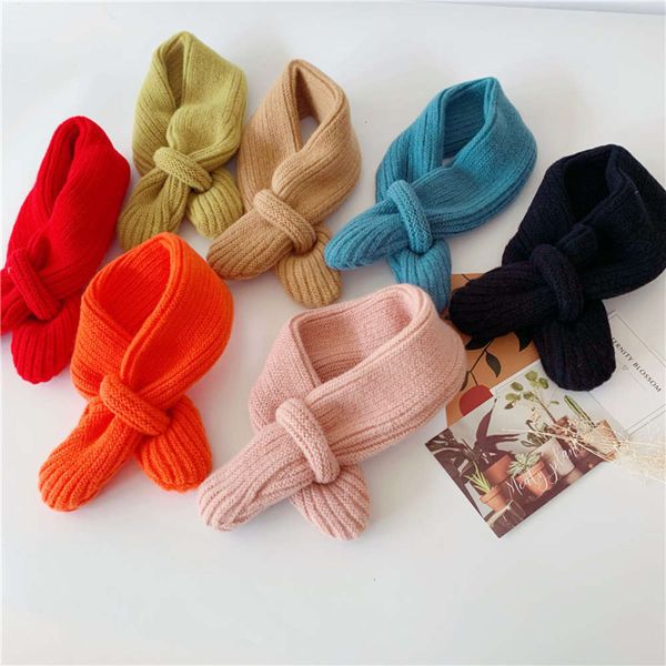 

color j365 south korea's same candy children's knitted scarf, versatile in autumn and winter, baby's warm wool neck, Red;brown
