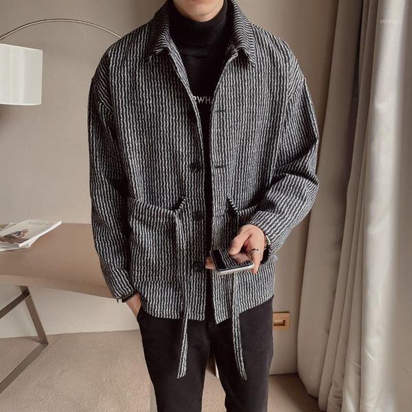 

autumn mens tweed coat 2020 men windbreaker korean version striped woolen coat men's fashion men's chaqueta invierno hombre1, Black