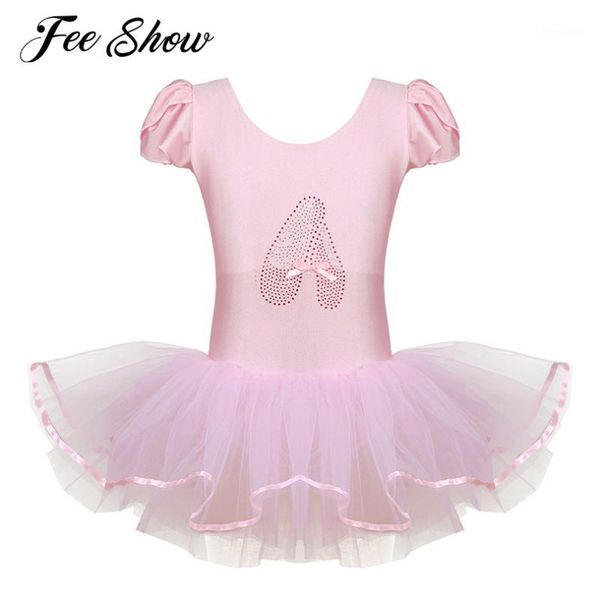 

children girls ballet dress dance costume ruffled cap sleeves sequined ballerina shoe ballet dance gymnastics leotard tutu dress1, Black;red