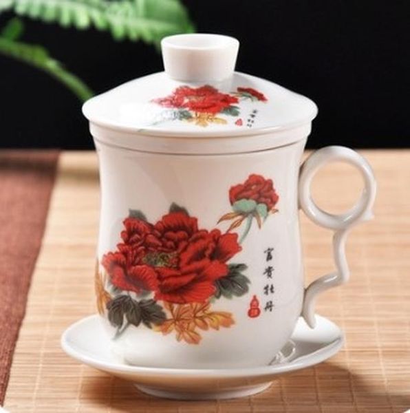 

blue and white porcelain ceramic office four piece cup with lid including filter equipment personal lunch cup gift conference wmtbbd