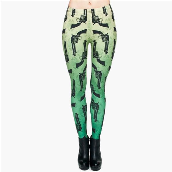 

fashion guns green 3d full printed leggings punk women legging stretchy trousers casual pants leggings, Black