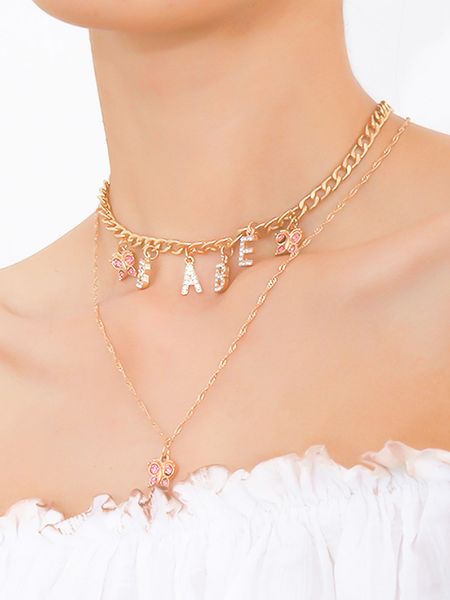 

boho small butterfly pendant necklace for women new multi-layer zircon letters babe choker neckalce party jeweley accessory gift, Silver