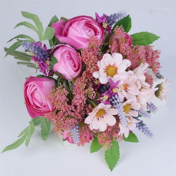 

flone artificial rose lavender bouquet silk flower wedding bridal hand holding flowers fake flowers home party decor floral1