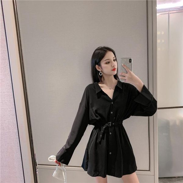 

new temperament scheming female trend line new early autumn women's long sleeve design niche shirt french black dress1, Black;gray