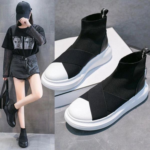

spring/autumn new women shoes fashion stretch fabric flat platform shoes woman slip-on high socks dzapatos para mujer #wd2t