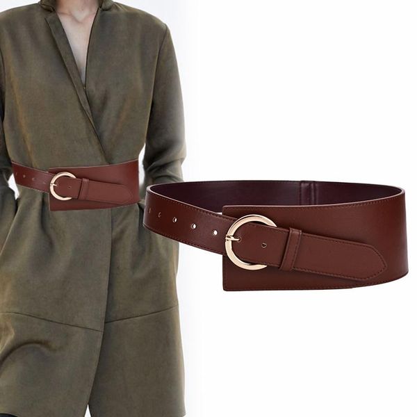 

new wide genuine leather belts for women fashion irregular design cummerbundsfemale black soft cowskin waistbands dress coat, Black;brown