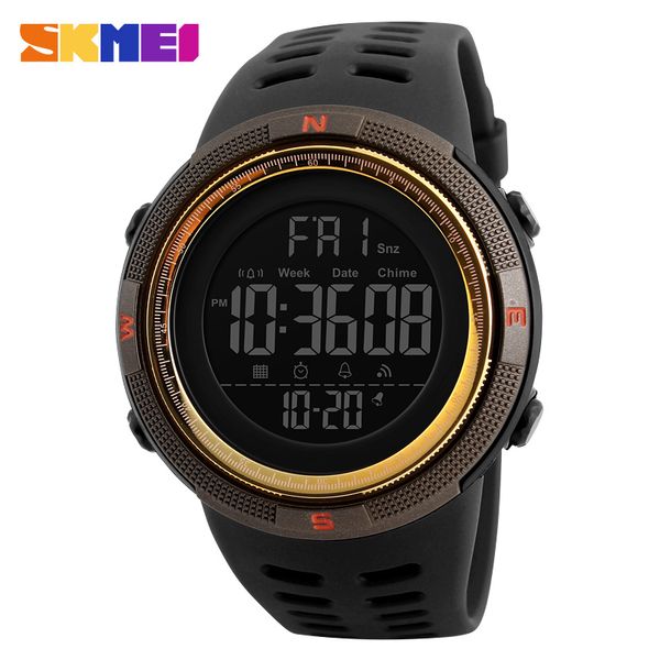 

brand skmei men sport watch waterproof chronograph countdown digital watches fashion mens military wristwatch alarm clock, Slivery;brown