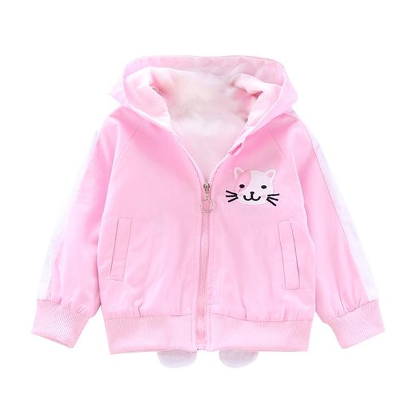

cute baby girl outerwear cartoon cat print casual hoodie zipper sweatshirt kids coat outfits, Blue;gray