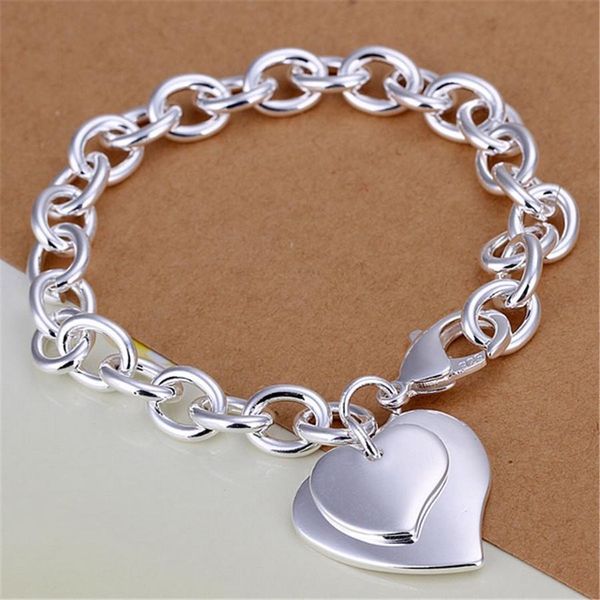 

silver color exquisite double heart pendant bracelets charms wedding fashion jewelry christmas gifts h279 h bbyonc, Black
