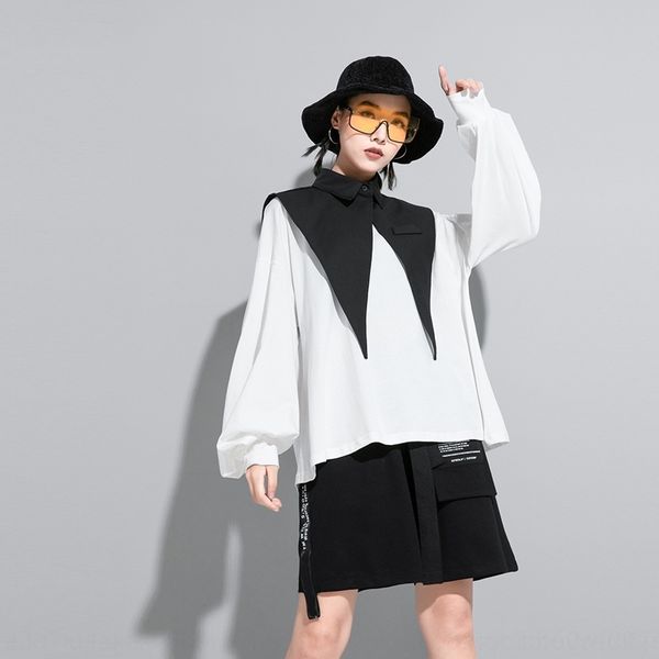 

k55fb big new women's dark suit piece collar autumn pointed collar two loose t-shirt sleeve t-shirt 44an9, White