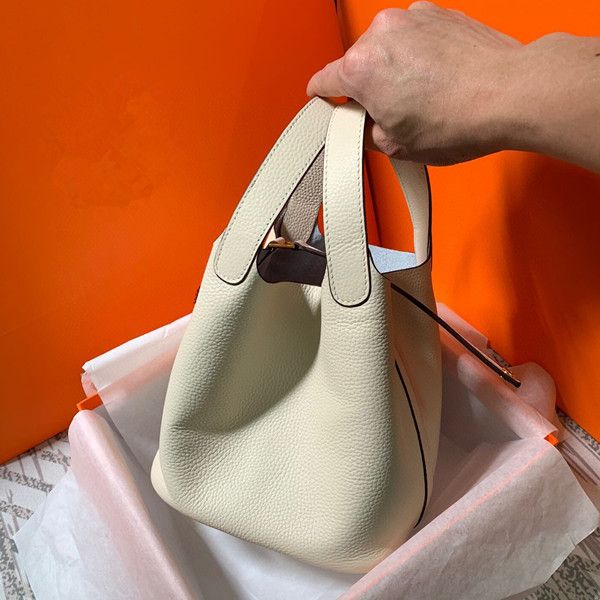 

women's bucket bag new fashion net red super soft layer kraft basket bag versatile large capacity handbag