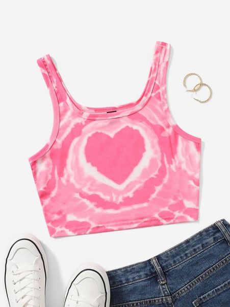 

heart print tie dye tank c5cg#, White
