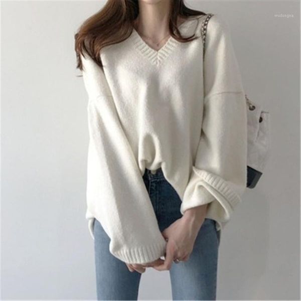 

2020 new casual knit fashion autumn winter sweater women v-neck loose knitted sweaters female knitted pullover jumpers1, White;black