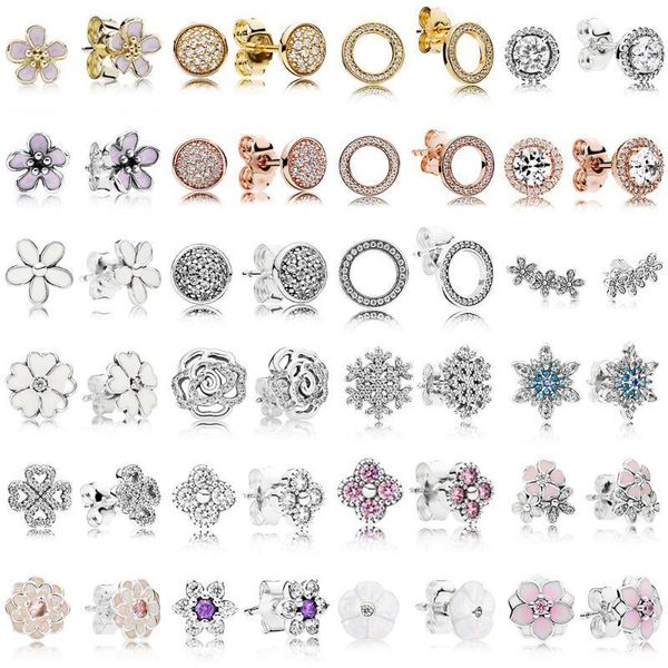 

stud 100% 925 sterling silver earrings flower type hollow ear studs charm beads fit original diy dangler wholesale factory1, Golden;silver