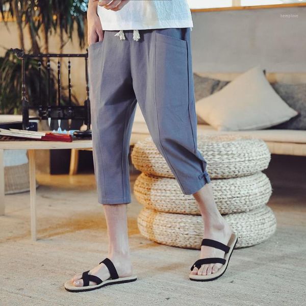 

cotton linen harem pants men casual trousers male chinese style men's jogging pants summer mens dropshipping1, Black