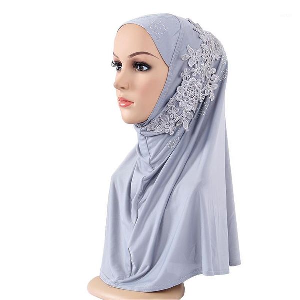 

new european lace drill monochrome stitching headscarf muslim shawl women's fashion patch cover spot beautiful hijab1, Red