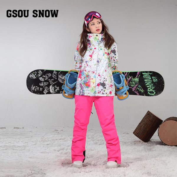 

gsou snow the new women's colorful clothing and ski pants -30 degrees