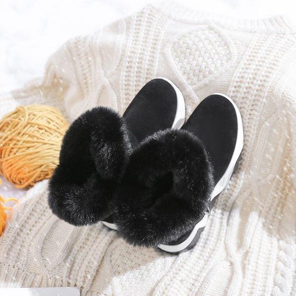 

boots winter fashion faux fur women shoes slip-on soft snow women's leather ankle female casual shoes1, Black
