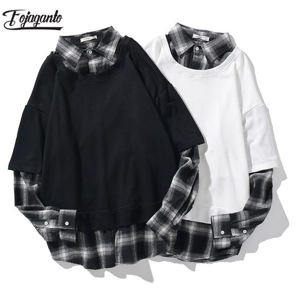 

fojaganto fashion brand men fake two shirts men fashion wild striped shirt autumn comfortable casual shirt male, White;black