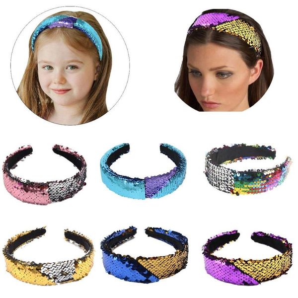 

6шт пришивания ободки упругие stretch sparkly оголовье реверсивный пришивания hairband mermaid аксессуары для волос для девочек подростков ж, Slivery;white