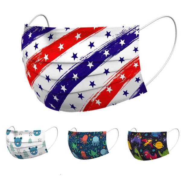 

cartoon kids masks print child face mask children 3 layers disposable kid protective mouth mask 3d kids, Black