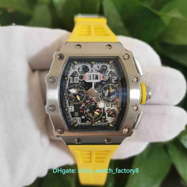 

selling watches 50mm x 40mm rm11-03 flyback skeleton stainless stee yellow rubber bands mechanical automatic mens men's watch wristwatc, Slivery;brown
